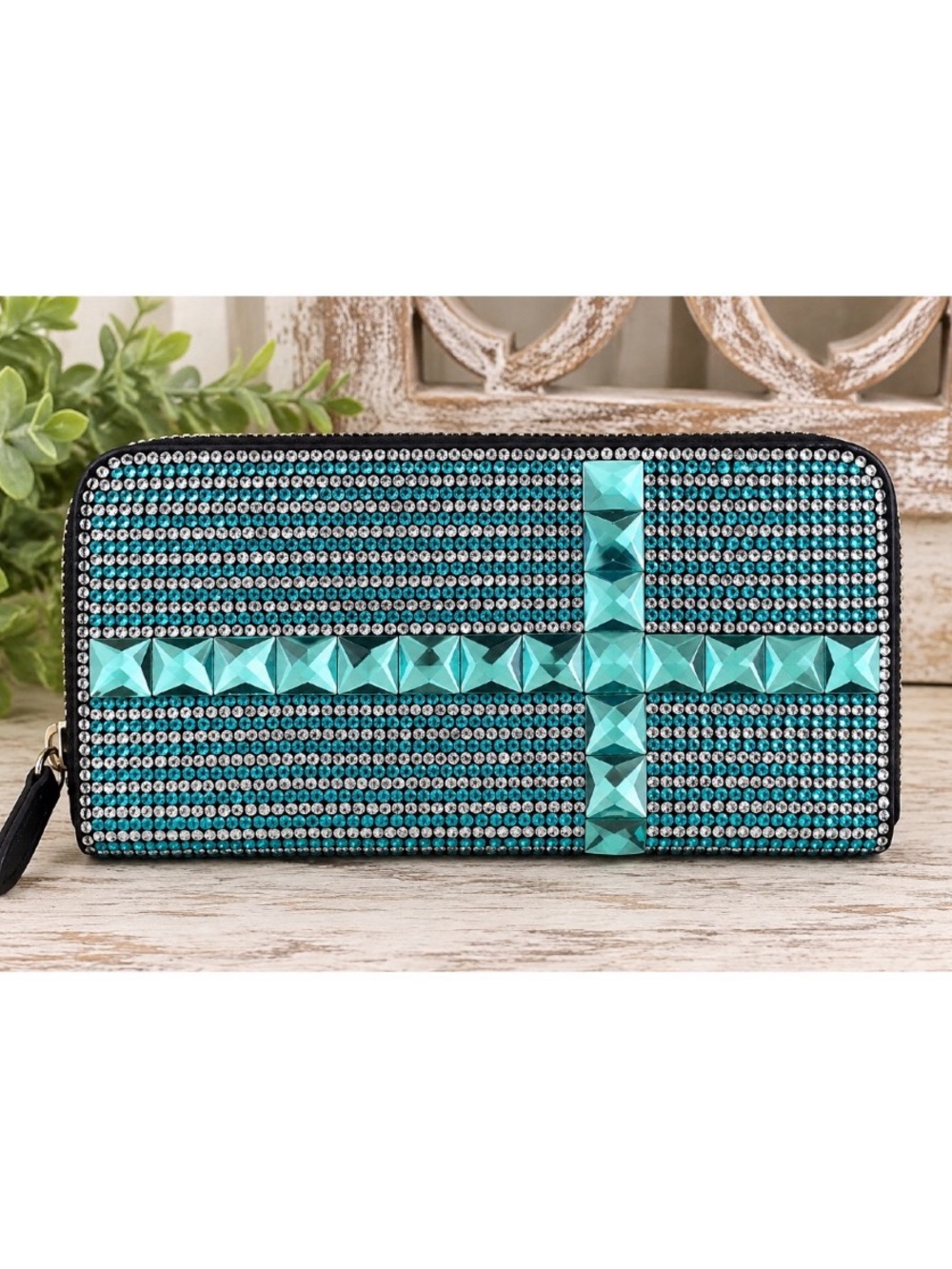 Teal & Silver Rhinestone Statement Wallet/Clutch ✨